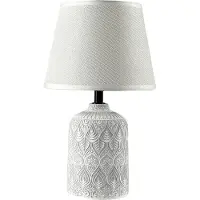 Versa Tischlampe aus Keramik, Eisen & Textil, Weiß, E14, max. 40W, 20x34x20 cm