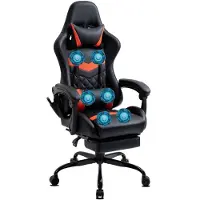 Delman Gaming Stuhl Bürostuhl Gaming Chair Bürosessel Massagefunktion mit 6 Vibirationspunkten Fußablage Metallische Fußkreuz Ergonomische Stuhl 37RD