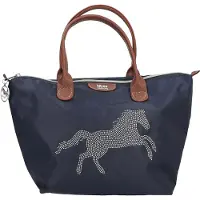 Depesche 13690 Miss Melody Luxury Horse - Umhängetasche in Dunkelblau und Braun, mit Pferde Motiv und kleinen Nieten, Handtasche mit längenverstellbarem Tragegurt
