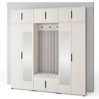 Jerpax Garderoben-Set Napoli Version 12: Kleiderschrank mit Polsterpaneelen, Schuhschrank und Schrankaufsatz Flur und Eingangsbereich (Cashmere/Trinity 32)