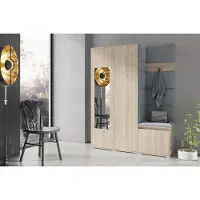 Jerpax Garderoben-Set "Harry", Moderner Kleiderschrank mit Polsterplatten und Schuhschrank – Ideal für Flur und Eingangsbereich (Sonoma Eiche, Trinity 14)
