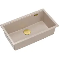 Quadron Spülbecken 1-Becken Spüle | Größe: 70 x 37 x 23,5 cm | LOGAN 110 | Unterbauspüle Granitspüle aus GraniteQ mit Siphon | Beige + Golden PVD