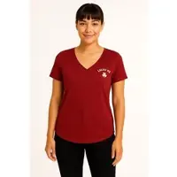 Vero Moda T-Shirt "VMEDA VANESSA SS TOP BOX JRS GA", Damen, Gr. XS, rot (syrah print:lucky me), Jersey, Obermaterial: 100% Baumwolle, bedruckt, loose fit normal, V-Ausschnitt, Shirts T-Shirt