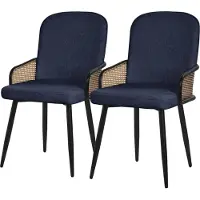 ML-Design Esszimmerstühle 2er Set Dunkelblau Stoffbezug Küchenstuhl mit Rattan Optik-Armlehnen Gepolsterte Stühle mit Metallbeinen Sessel ergonomisch