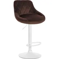 BellaFurn Samt-Barhocker – Eleganter Hocker – 360° drehbarer Sitz mit Gaslift und Fußstütze | Farbe: Braun | Grundfarbe: weiß