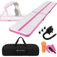 ECD-Germany Aufblasbare Gymnastikmatte Turnmatte Airtrack 5m, Rosa, 10 cm Dicke, inkl. Tragetasche, Luftpumpe & Flick-Set, Fitnessmatte Tumbling Matte