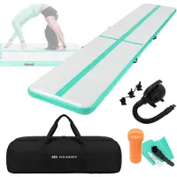 ECD-Germany Aufblasbare Gymnastikmatte Turnmatte Airtrack 5m, Grün-Mint H:10 cm, inkl. Tragetasche, Luftpumpe & Flick-Set, Fitnessmatte Tumbling Matte