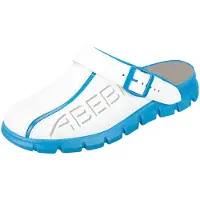 ABEBA Berufsschuh-Clog Herren Dynamic tools, Weiß Blau mit Aufdruck, 48 EU