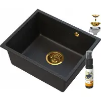 Granitan - Granitspüle - Spülbecken 54x40 cm - Schwarz-Gold - mit Siphon - MANADO