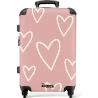 NoBoringSuitcases.com Großer Koffer - Rosa mit weißen Herzen - Kombinationsschloss TSA - Hartschalen Trolley 4 Rollen - 72 liter - Reisekoffer - 66 cmKoffer Mittelgroß 67x43x25 cm, 72L,