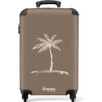 NoBoringSuitcases.com Hartschalen Handgepäck Koffer 55x35x20 cm, 36L, Männer mit Palme: Braun mit beiger Palme, Reisekoffer mit 4 Rollen