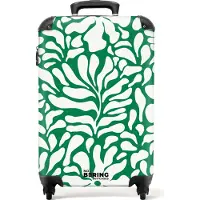 NoBoringSuitcases.com Hartschalen Handgepäck Koffer 55x35x20 cm, 36L, Bunte Drucke für Frauen: Grün mit weißem Blumendruck, Reisekoffer mit 4 Rollen