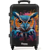NoBoringSuitcases.com Großer Koffer - Eule im bunten Graffiti-Stil - Kombinationsschloss TSA - Hartschalen Trolley 4 Rollen - 72 liter - Reisekoffer - 66 cmKoffer Mittelgroß 67x43x25 cm, 72L,