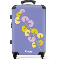 NoBoringSuitcases.com Hartschalen Koffer Mittelgroß 67x43x25 cm, 72L, Insekten- und Pflanzendrucke für Frauen: Violett mit bunter Blume, Reisekoffer mit 4 Rollen