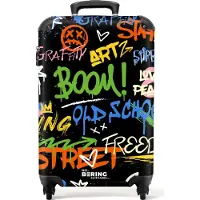 NoBoringSuitcases.com Hartschalen Handgepäck Koffer 55x35x20 cm, 36L, Bunte Graffiti-Drucke: Schwarz - Bunt, Reisekoffer mit 4 Rollen