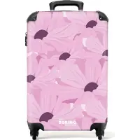NoBoringSuitcases.com Hartschalen Handgepäck Koffer 55x35x20 cm, 36L, Insekten- und Pflanzendrucke für Frauen: Lila mit lila Blumen, Reisekoffer mit 4 Rollen
