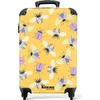 NoBoringSuitcases.com Hartschalen Handgepäck Koffer 55x35x20 cm, 36L, Insekten- und Pflanzendrucke für Frauen: Gelb mit Insekten, Reisekoffer mit 4 Rollen