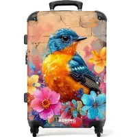 NoBoringSuitcases.com Großer Koffer - Vogel mit Blumen im Graffiti-Stil - Kombinationsschloss TSA - Hartschalen Trolley 4 Rollen - 72 liter - Reisekoffer - 66 cmKoffer Mittelgroß 67x43x25 cm, 72L,