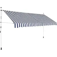 The Living Store Einziehbare Markise Handbetrieben 350 cm Blau/Weiß Gestreift