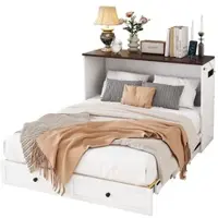 OKWISH Kinderbett 90x200 Jugendbett mit Staufächern,Holzbett mit Schreibtisch,Bettgestell mit Steckdosen nach europäischer Norm,ohne Matratze,Weiß