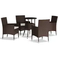Syfax 5-tlg. Garten-Bistro-Set mit Kissen Braun Poly Rattan