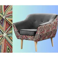 Sofello Sessel Ohrensessel Relaxsessel Grau Grafischer Muster Skandinavischer Polstersessel Holzbeine Samt hohe Füsse Steppung