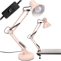 LUMILED Schreibtischlampe Puderrosa Metall E27 Fassung Verstellbarer Arm mit Klemme Retro klassisch Leselampe Tischleuchte Tischlampe Arbeitsleuchte Nachttischlampe Kinderzimmer Arbeitszimmer