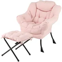 Costway Sessel mit Hocker, Relaxsessel mit Armlehnen, Seitentasche & Fußstütze, Loungesessel, Fernsehsessel, gepolsterter Ohrensessel, Plüsch Rosa