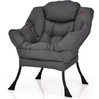 Costway Sessel gepolstert, Relaxsessel mit Armlehnen & Seitentasche, Loungesessel, Fernsehsessel, Ohrensessel für Büro, Wohn- & Schlafzimmer Grau