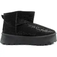 Lee cooper Winterstiefel Damen Schwarz mit Fell Plateau Monogramm-Muster 38