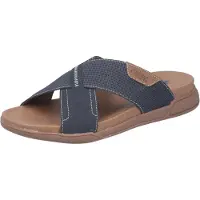 Rieker Pantolette , Damen, Gr. 43, blau (nachtblau), Nubuklederimitat, unifarben mit Farbeinsatz, Basic, Schuhe Pantolette, Sommerschuh, Hausschuh, Urlaubsschuh in bequemer Form