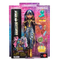 Monster High Cleo de Nile-Modepuppe in Cargohose mit Tier Hissette und 7 Zubehörteilen, Modepuppe, Weiblich, 4 Jahr(e), Mädchen, 285,7 mm, Mehrfarbig