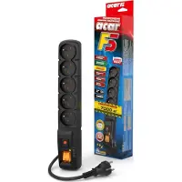 Acar F5 Überspannungsschutzleiste 5-fach, 5 m, schwarz, gerader Stecker