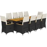 Syfax 11-tlg. Garten-Bistro-Set mit Kissen Schwarz Poly Rattan