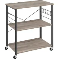 Vasagle Küchenwagen mit 3 Ebenen, 6 Haken, 40 x 80 x 89 cm, Greige