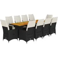Syfax 11-tlg. Garten-Bistro-Set mit Kissen Schwarz Poly Rattan