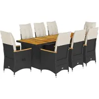 Syfax 9-tlg. Garten-Bistro-Set mit Kissen Schwarz Poly Rattan