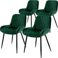 ML-Design 4er Set Esszimmerstühle mit Rücken- und Armlehnen, Dunkelgrün, Samt Sitzfläche, Polsterstuhl mit Metallbeine