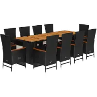 Syfax 11-tlg. Garten-Essgruppe mit Kissen Schwarz Poly Rattan