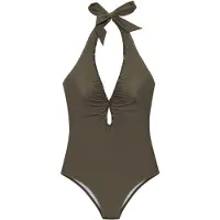 LASCANA Badeanzug "Momo", Damen, Gr. 40, Cup A/B, olive, Recycling-Polyamid, unifarben mit Farbeinsatz, Badeanzüge Badeanzug, mit modischem Cut-Out vorn