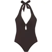 LASCANA Badeanzug "Momo", Damen, Gr. 40, Cup C/D, braun, Recycling-Polyamid, unifarben mit Farbeinsatz, Badeanzüge Badeanzug, mit modischem Cut-Out vorn