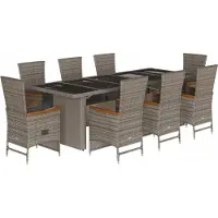 vidaXL 9-tlg. Garten-Essgruppe mit Kissen Grau Poly Rattan