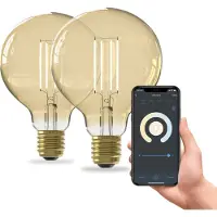 Calex Smart LED-Lampe x2, G95 Globe, E27, Warmweiß, WiFi, Dimmbar, Gold