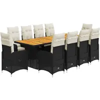 Syfax 11-tlg. Garten-Bistro-Set mit Kissen Schwarz Poly Rattan