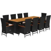 Syfax 11-tlg. Garten-Essgruppe mit Kissen Schwarz Poly Rattan