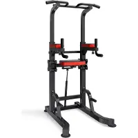 Vevor Pull Up Bar, 150kg Power Tower Dip Station, Workout Dip Station with H-Shaped Stable Base & Assistance Platform, Adjustable 9 Level Height Pullup Stand for Back, 3-Level Adjustable Elbow Pads