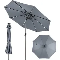 KOMFOTTEU Sonnenschirm 300 cm mit LED, Gartenschirm knickbar, Terrassenschirm mit Kurbel & 8 Rippen & Sonnenschutz, Marktschirm Ampelschirm für Garten, Balkon