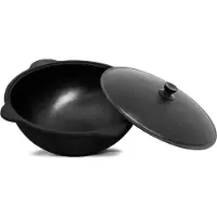 4BIG.fun Gusseisen Kasan 6L eben NAMANGAN Deckel Campingtopf Kazan WOK Kessel Camping BBQ Asia