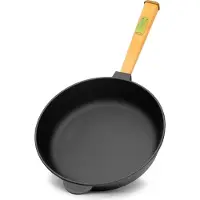 Brizoll Gusseisenpfanne 28cm Gußeisenpfanne 55mm hoch mit Holzgriff Pfanne aus Gusseisen
