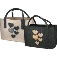 Gilde Tasche, rechteckig, "Herzregen", Herzmotiv, Filz, beige, dunkelgrau, L. 25 cm, B. 40 cm, H. 5 cm 51298 4063387512982 2 Stück (2-fach sortiert)